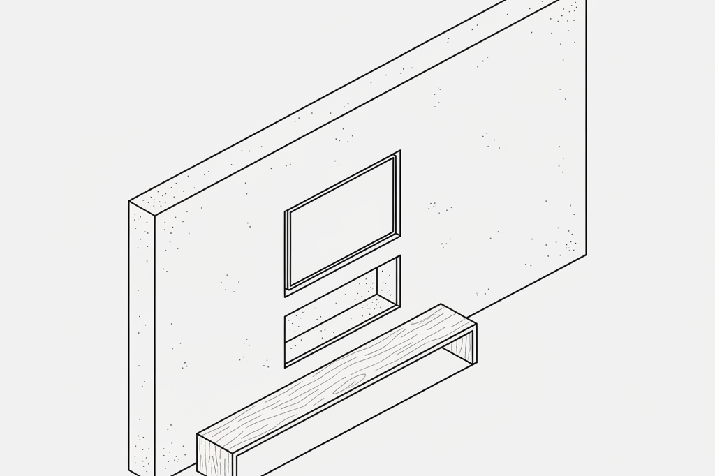 Microcement feature wall behind a fireplace and media unit