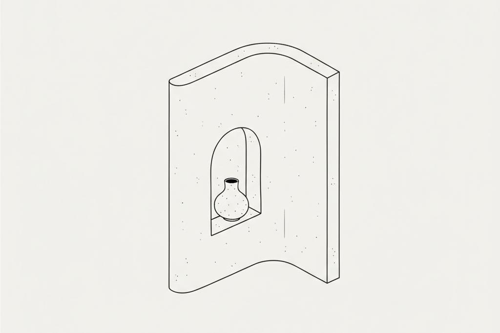 Microcement applied across curved walls and architectural niches