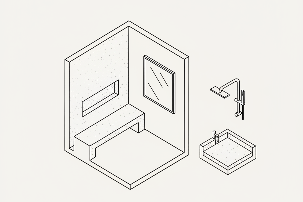 Seamless microcement wall finish — illustrated overview